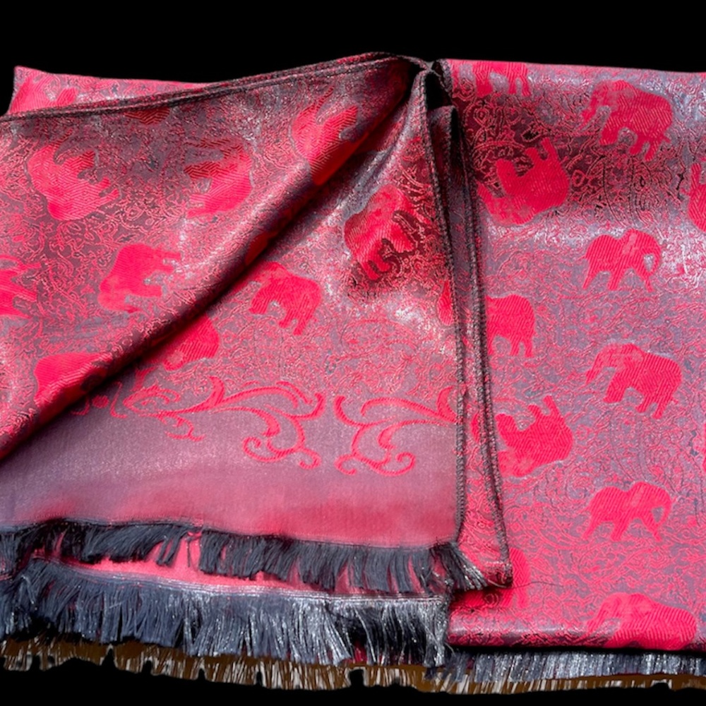 UNISEX SILK IRIDESCENT ELEPHANTS SCARF / RUNNER / WRAP / THROW - Picture 11 of 15